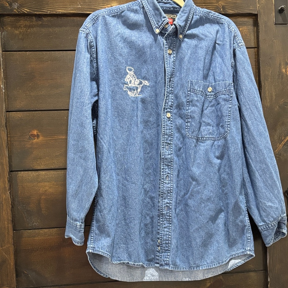 Vintage Wrangler Blue Denim Button Down Shirt